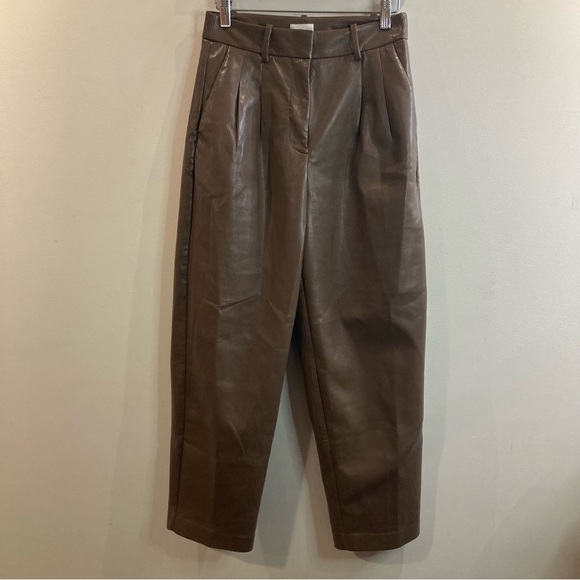 WILFRED Sz 2 Shirley Vegan Leather Pleated Front Pockets Unlined Trousers Pants - Picture 3 of 11